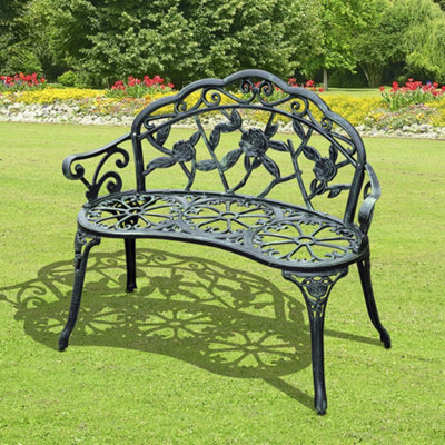 Outsunny Garden Bench Porch Park Seat Vintage Rose Style Cast Aluminium - image 1