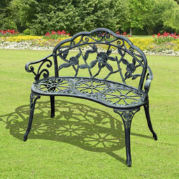 Outsunny Garden Bench Porch Park Seat Vintage Rose Style Cast Aluminium - thumbnail 1