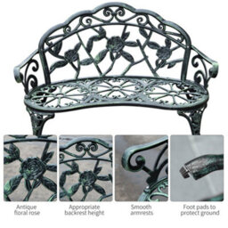 Outsunny Garden Bench Porch Park Seat Vintage Rose Style Cast Aluminium - thumbnail 5