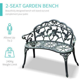 Outsunny Garden Bench Porch Park Seat Vintage Rose Style Cast Aluminium - thumbnail 6