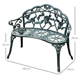 Outsunny Garden Bench Porch Park Seat Vintage Rose Style Cast Aluminium - thumbnail 3