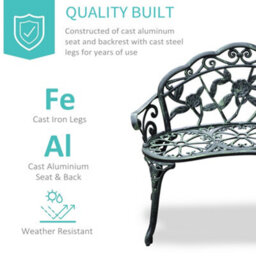 Outsunny Garden Bench Porch Park Seat Vintage Rose Style Cast Aluminium - thumbnail 4