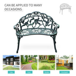 Outsunny Garden Bench Porch Park Seat Vintage Rose Style Cast Aluminium - thumbnail 7