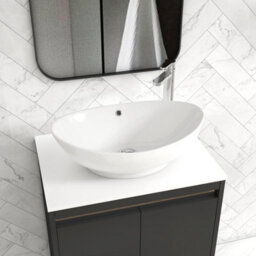 Royal Bathrooms Orion 600mm Matt Obsidian Black Floor Standing Plain White Countertop Vanity Unit 2 Drawer With Amaze Basin & Chrome Accent Trim - thumbnail 5