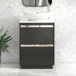 Royal Bathrooms Orion 600mm Matt Obsidian Black Floor Standing Plain White Countertop Vanity Unit 2 Drawer With Amaze Basin & Chrome Accent Trim - thumbnail 1