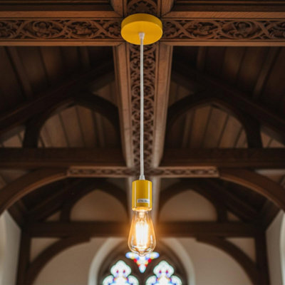 E27 Industrial Pendant Light Yellow Ceiling Lamp With Adjustable Cable Hanging Light Fitting For Kitchen Dining Room - image 1