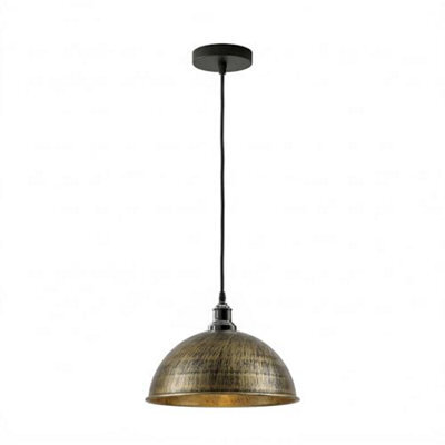 Ledsone Metal Pendant Ceiling Light Shade Industrial Black With Gold Inner Dome Lampshade, E27 Holder Fitting (Brushed Brass) - image 1