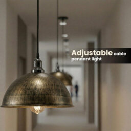 Ledsone Metal Pendant Ceiling Light Shade Industrial Black With Gold Inner Dome Lampshade, E27 Holder Fitting (Brushed Brass) - thumbnail 4