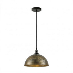 Ledsone Metal Pendant Ceiling Light Shade Industrial Black With Gold Inner Dome Lampshade, E27 Holder Fitting (Brushed Brass) - thumbnail 1