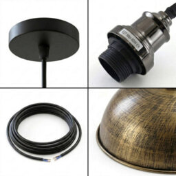 Ledsone Metal Pendant Ceiling Light Shade Industrial Black With Gold Inner Dome Lampshade, E27 Holder Fitting (Brushed Brass) - thumbnail 9