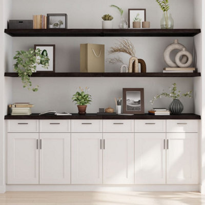 Berkfield Wall Shelf Dark Brown 220X50X(2-4) Cm Treated Solid Wood Oak - image 1