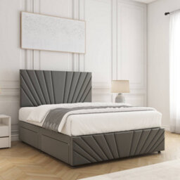 Bsspoke Rose Divan Bed Set Grey Plush Velvet 24Inch Headboard & Footboard & 2 Drawers Same Side & Mattress In All Sizes - thumbnail 3