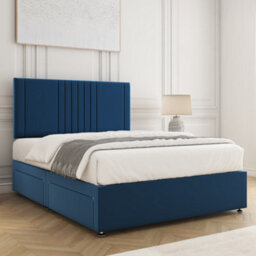 Bsspoke Monaco Divan Bed Set Blue Plush Velvet With 24Inch Headboard & 4 Drawers Mattress In 4Ft6 4Ft 5Ft 6Ft - thumbnail 3