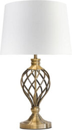 Lighting Supermarket Hepburn Large Barley Twist Table Lamp Antique Brass With Ivory Gold Shade 61Cm