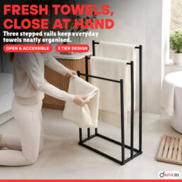 Divchi Freestanding Towel Rail, 3 Tier Towel Drying Stand, Black - thumbnail 5