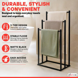 Divchi Freestanding Towel Rail, 3 Tier Towel Drying Stand, Black - thumbnail 4