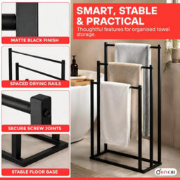 Divchi Freestanding Towel Rail, 3 Tier Towel Drying Stand, Black - thumbnail 3