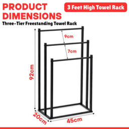 Divchi Freestanding Towel Rail, 3 Tier Towel Drying Stand, Black - thumbnail 2