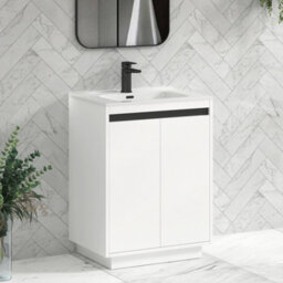 Royal Bathrooms Orion 600mm Matt White 2 Door Floor Standing Vanity Unit With Ceramic Basin & Black Strip - thumbnail 5