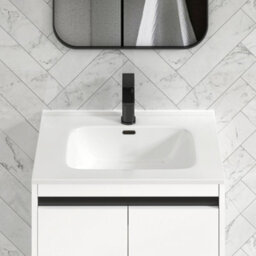Royal Bathrooms Orion 600mm Matt White 2 Door Floor Standing Vanity Unit With Ceramic Basin & Black Strip - thumbnail 6