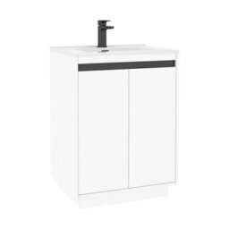 Royal Bathrooms Orion 600mm Matt White 2 Door Floor Standing Vanity Unit With Ceramic Basin & Black Strip - thumbnail 8