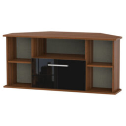 Trent 1 Drawer Corner Tv Unit In Black & Noche Walnut (Ready Assembled)