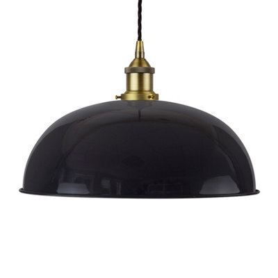 Navy Blue Worcester Painted Dome Pendant Light With Matt Antique Brass Lamp Holder And Black Twisted Cable - Se Home - image 1