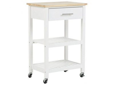 Wyld And Coco Nordicwood Kitchen Trolley, White Mdf With Rubberwood, 58 X 40 X 85 Cm - image 1