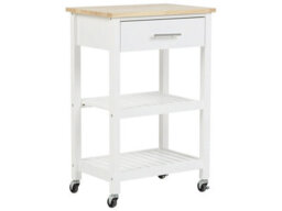 Wyld And Coco Nordicwood Kitchen Trolley, White Mdf With Rubberwood, 58 X 40 X 85 Cm - thumbnail 1
