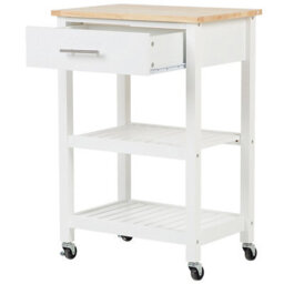 Wyld And Coco Nordicwood Kitchen Trolley, White Mdf With Rubberwood, 58 X 40 X 85 Cm - thumbnail 4