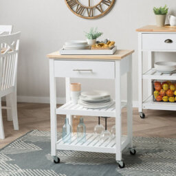 Wyld And Coco Nordicwood Kitchen Trolley, White Mdf With Rubberwood, 58 X 40 X 85 Cm - thumbnail 2