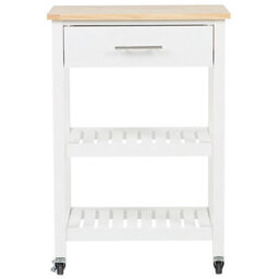 Wyld And Coco Nordicwood Kitchen Trolley, White Mdf With Rubberwood, 58 X 40 X 85 Cm - thumbnail 3