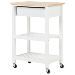 Wyld And Coco Nordicwood Kitchen Trolley, White Mdf With Rubberwood, 58 X 40 X 85 Cm - thumbnail 6