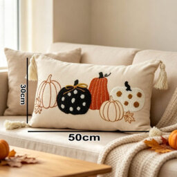 Amorly Mixed Design Pumpkin Lumbar Cushion Cover 30X50Cm, Cream Tassel Farmhouse Pillow Case Only No Insert For Thanksgiving Home Decor - thumbnail 3