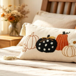 Amorly Mixed Design Pumpkin Lumbar Cushion Cover 30X50Cm, Cream Tassel Farmhouse Pillow Case Only No Insert For Thanksgiving Home Decor - thumbnail 6