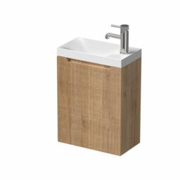 Affine 400mm Bathroom Cloakroom Vanity Unit Basin Sink Wall Hung Storage Fluted Oak - thumbnail 4