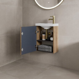 Affine 400mm Bathroom Cloakroom Vanity Unit Basin Sink Wall Hung Storage Fluted Oak - thumbnail 3