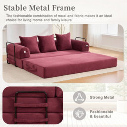 Matteo Modular Foldable Corduroy Sofa - Wine Red - thumbnail 4