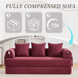 Matteo Modular Foldable Corduroy Sofa - Wine Red - thumbnail 5