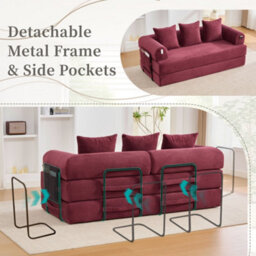 Matteo Modular Foldable Corduroy Sofa - Wine Red - thumbnail 6