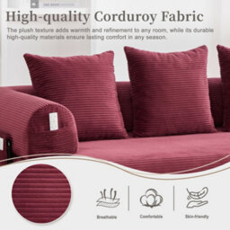 Matteo Modular Foldable Corduroy Sofa - Wine Red - thumbnail 7