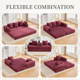 Matteo Modular Foldable Corduroy Sofa - Wine Red - thumbnail 2