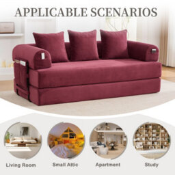 Matteo Modular Foldable Corduroy Sofa - Wine Red - thumbnail 8