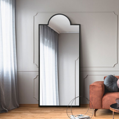 "Mirroroutlet Fenestra - Black Contemporary Wall And Leaner Mirror 67"" X 29"" (170 X 75Cm)" - image 1