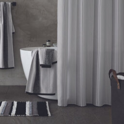 Catherine Lansfield Bathroom Textured Stripe 180X180Cm Shower Curtain Silver Grey - thumbnail 1