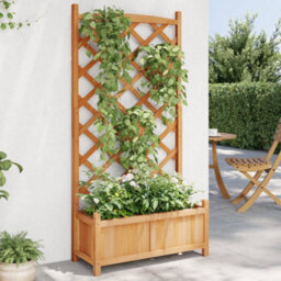 Berkfield Elegant Planter With Trellis Brown Solid Wood Fir - thumbnail 2