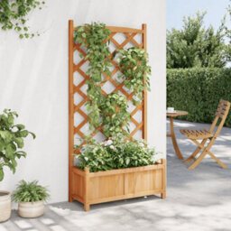 Berkfield Elegant Planter With Trellis Brown Solid Wood Fir - thumbnail 3