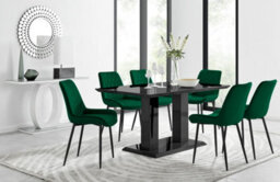 Furniturebox Imperia Black High Gloss 6 Seater Dining Table With Structural 2 Plinth Column Legs 6 Black Velvet Black Leg Pesaro Chairs - thumbnail 1