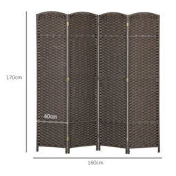 Homcom 4 Panel Folding Room Divider, Privacy Screen, 160 X 170Cm, Brown - thumbnail 3