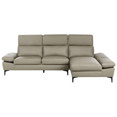 Beliani Corner Sofa 4 Seater Farila Leather Taupe Adjustable Left Hand - image 1